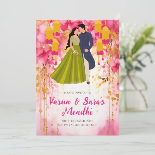 Mehendi uitnodiging Digitale Mehndi uitnodiging, M (Staand voorkant)