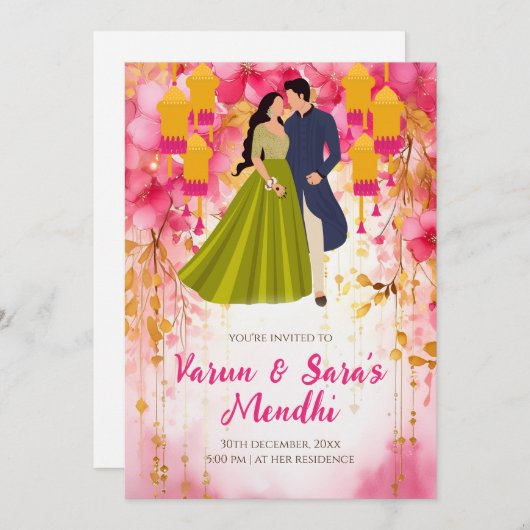 Mehendi uitnodiging Digitale Mehndi uitnodiging, M (Voorkant / Achterkant)