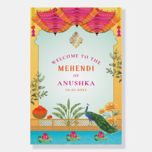Mehendi Welkomstbord Peacock Mendhi welkomstborden