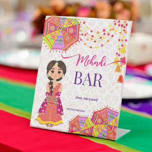 Mehndi bar schattig Indiase bruid paraplu tafel te Reclamebord Met Voetstuk
