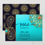Mehndi blue blauwgroen goudjuwelen paisley kaart (Voorkant / Achterkant)