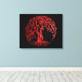 Mehndi-boom van het leven (Henna) (rood) Canvas Afdruk (Insitu (Houten vloer))