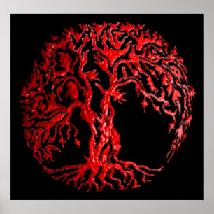 Mehndi-boom van het leven (Henna) (rood) Poster