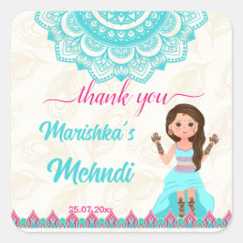 Mehndi bord bord bruid welkom roze en blauw vierkante sticker