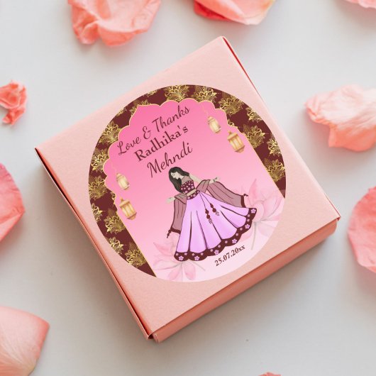 Mehndi bordeauxroze goud lotus Indische bruidsgesc Ronde Sticker