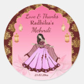 Mehndi bordeauxroze goud lotus Indische bruidsgesc Ronde Sticker (Voorkant)