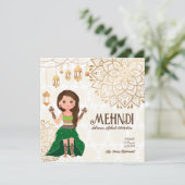 Mehndi budget nodig met schattige Indische hennabr Kaart (Staand voorkant)