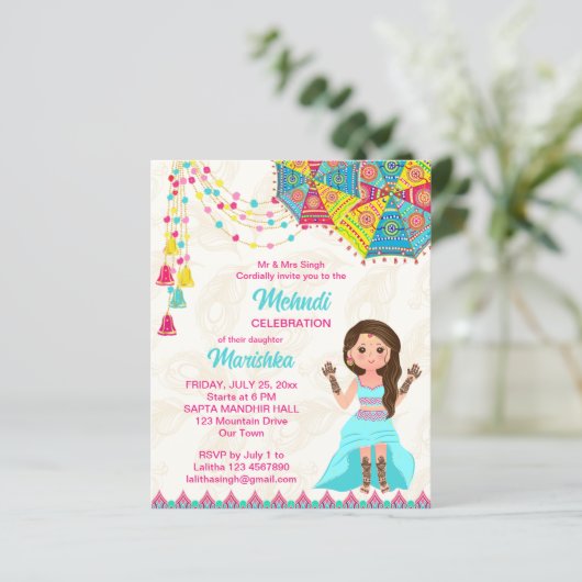 Mehndi budget nodig roze blauw schattig indiase me (Staand voorkant)