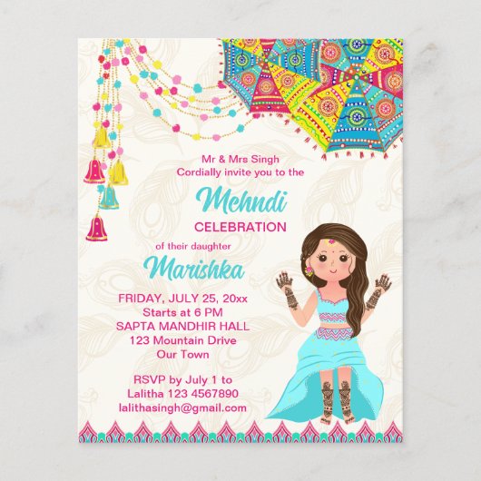 Mehndi budget nodig roze blauw schattig indiase me (Voorkant)