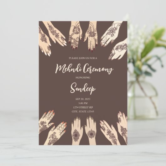 Mehndi Ceremony Uitnodiging (Staand voorkant)