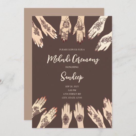 Mehndi Ceremony Uitnodiging (Voorkant / Achterkant)