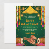Mehndi & Dholki Nacht Uitnodiging Sjabloon (Voorkant / Achterkant)