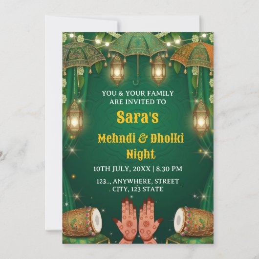 Mehndi & Dholki Night Ceremony Invitation Kaart (Voorkant)