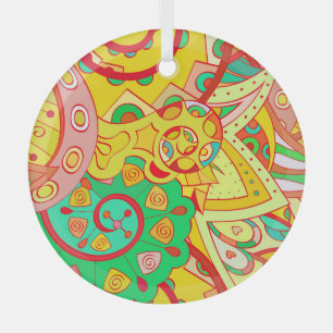 Mehndi Doodle: Kleurrijke etnische textuur. Glas Ornament