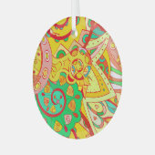 Mehndi Doodle: Kleurrijke etnische textuur. Glas Ornament (Voorkant links)