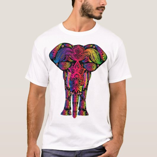 mehndi elephant kleurig hindu psychedelic tshirt (Voorkant)