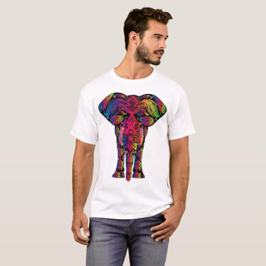 mehndi elephant kleurig hindu psychedelic tshirt (Voorkant volledig)