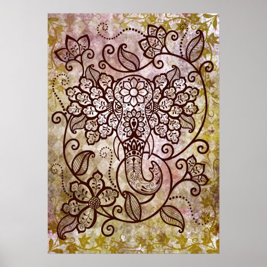 Mehndi Elephant Poster (Voorkant)