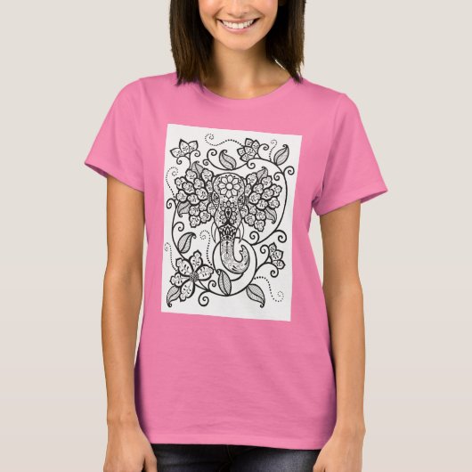 Mehndi Elephant T Shirt (Voorkant)