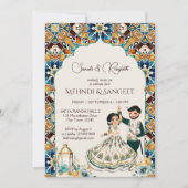 Mehndi en sangeet Indiase bruiloft uitnodiging (Voorkant)