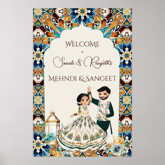 Mehndi en sangeet Indiase bruiloft welkom teken Poster (Voorkant)