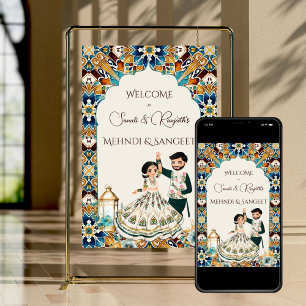 Mehndi en sangeet Indiase bruiloft welkom teken Poster