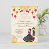 Mehndi en sangeet nodigen leuk Indiaas koppel uit Kaart (Staand voorkant)