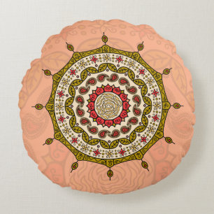 Mehndi Fantasy Gold Round Pillow Rond Kussen