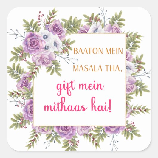 mehndi feestcadeautasjes vierkante sticker (Voorkant)