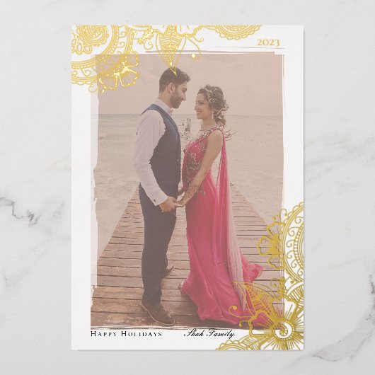 Mehndi-foto vakantiekaart met goud folie folie feestdagenkaart (Voorkant)
