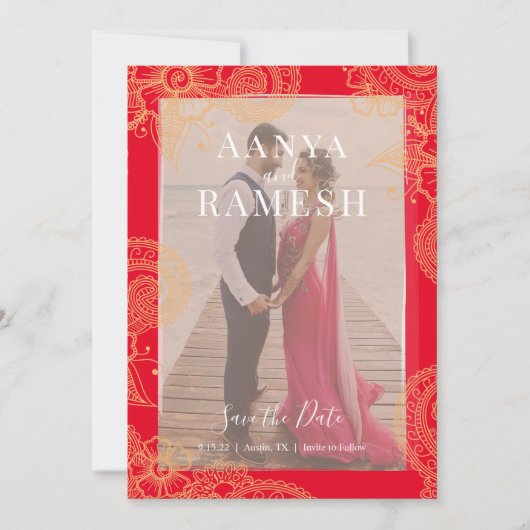 Mehndi Foto Wedding Save the Date Invitation Kaart (Voorkant)