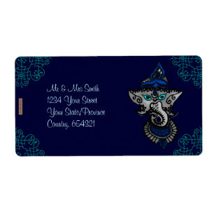 Mehndi Ganesha (blauw) Etiket