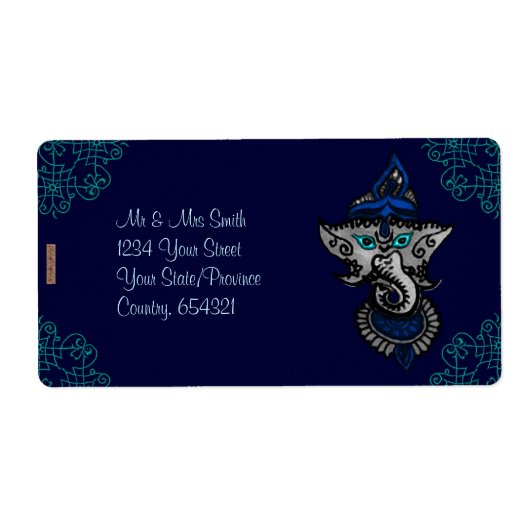 Mehndi Ganesha (blauw) Etiket (Voorkant)