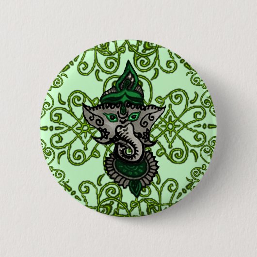Mehndi Ganesha (groen) Ronde Button 5,7 Cm (Voorkant)