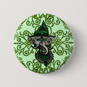 Mehndi Ganesha (groen) Ronde Button 5,7 Cm