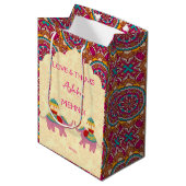 Mehndi gunst cadeau schattige olifanten roze manda medium cadeauzakje (Voorkant Gekanteld)