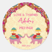 Mehndi gunst cadeau schattige olifanten roze manda ronde sticker (Voorkant)