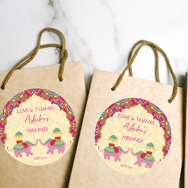 Mehndi gunst cadeau schattige olifanten roze manda ronde sticker