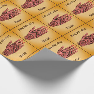 Mehndi Hand Tattoo Art Pink Design gepersonaliseer Cadeaupapier