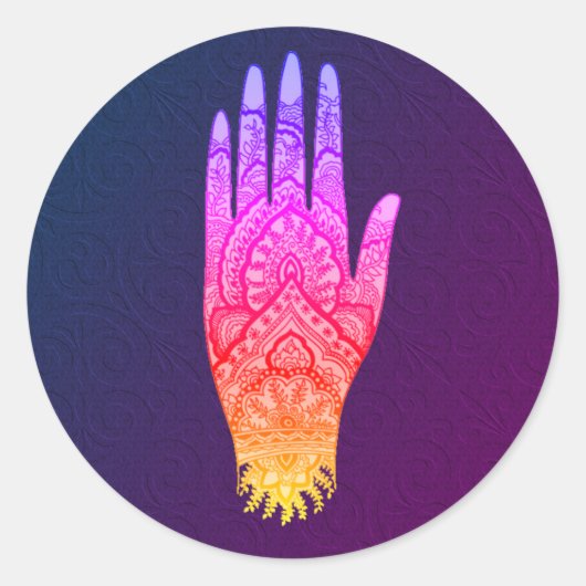Mehndi Hand Tattoo Art Rainbow Ronde Sticker (Voorkant)