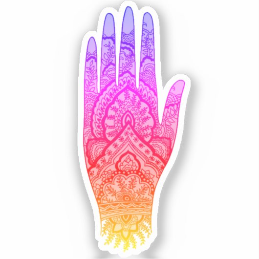 Mehndi Hand Tattoo Art Rainbow Sticker (Voorkant)