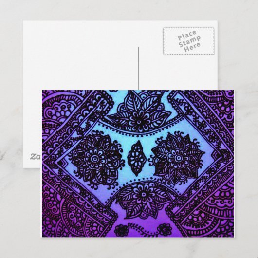 Mehndi Henna Blue Mix Briefkaart (Voorkant / Achterkant)