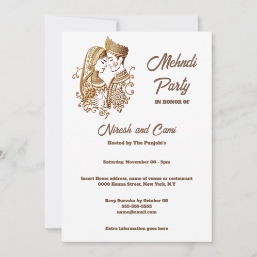 Mehndi Henna bruidegom bruidspaar vlakte Kaart (Voorkant)