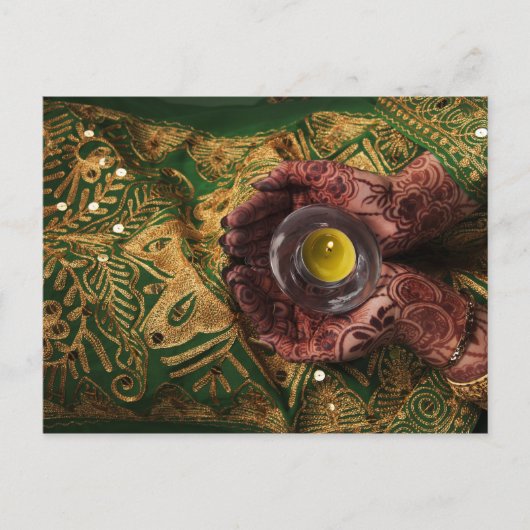 Mehndi Henna Green Candle Light Celebration Aankondigingskaart (Voorkant)