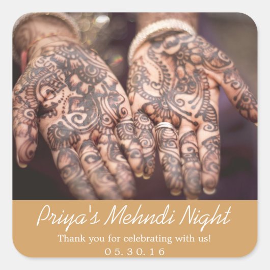 Mehndi (Henna) Nacht Dank u Stickers (Voorkant)