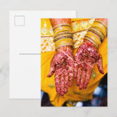 Mehndi Henna Red Yellow Celebration Tradition Aankondigingskaart (Voorkant / Achterkant)