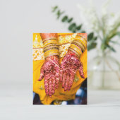 Mehndi Henna Red Yellow Celebration Tradition Aankondigingskaart (Staand voorkant)