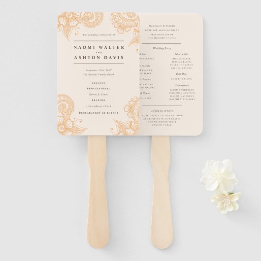 Mehndi Henna Wedding Programme Hand Fan Handwaaier (Voorkant en achterkant)