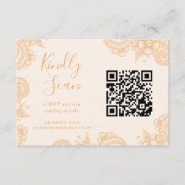 Mehndi Henna Wedding QR Code RSVP Enclosure Kaart