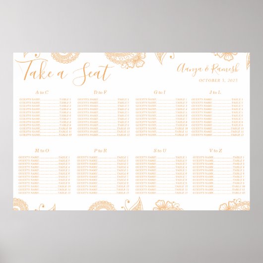 Mehndi Henna Wedding Wedding Wedding Seating Chart Poster (Voorkant)
